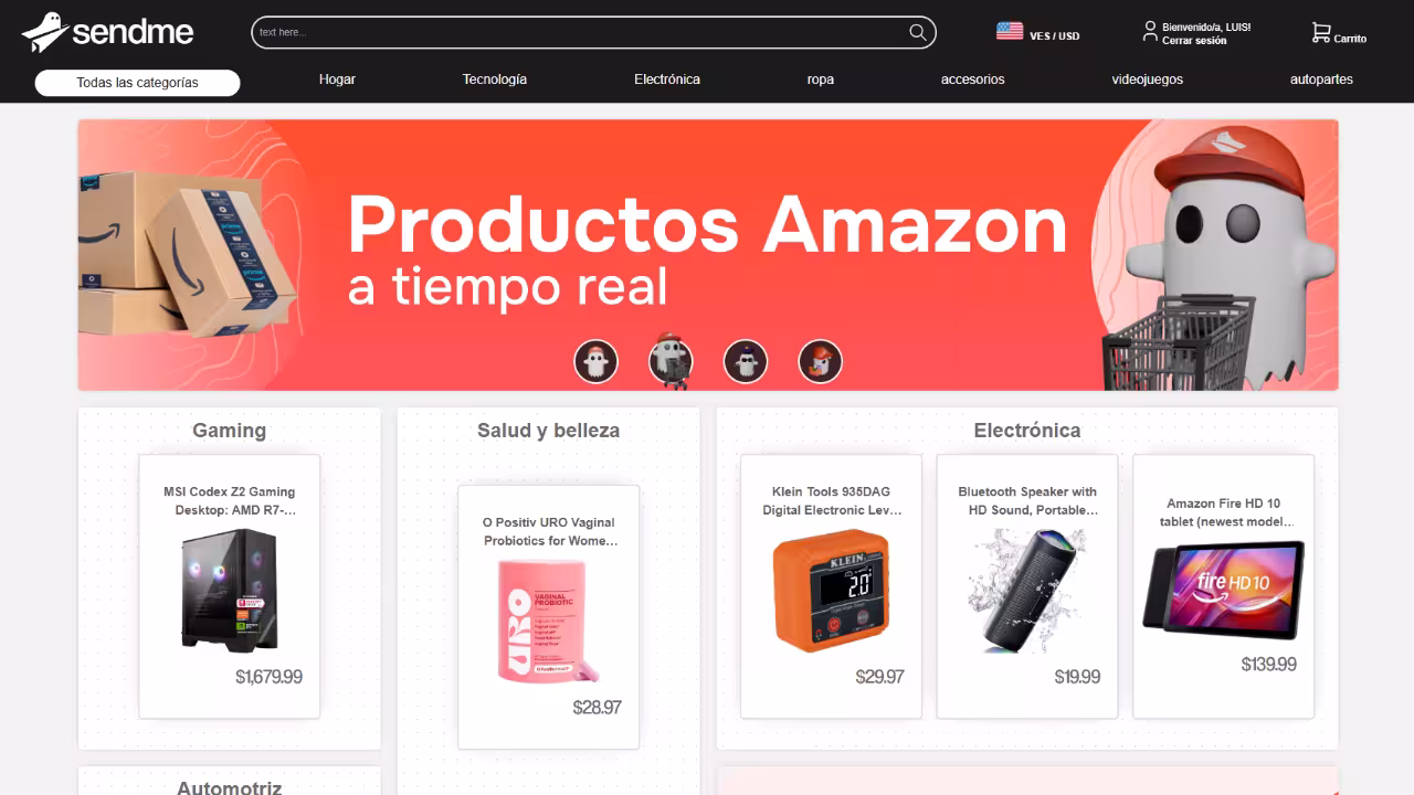 Screenshot of sendme - App integrated with Amazon API, a project created by Fabian Ortiz.