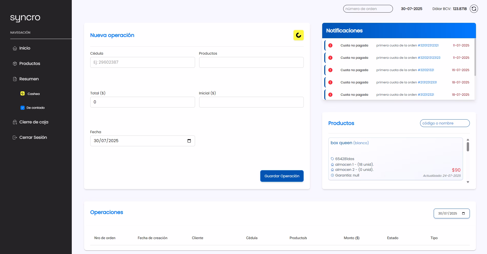Screenshot of syncro - Inventory App, a project created by Fabian Ortiz.